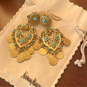 Stunning Vintage Barrera 24k Gold Plated With Turquoise Chandelier Earrings